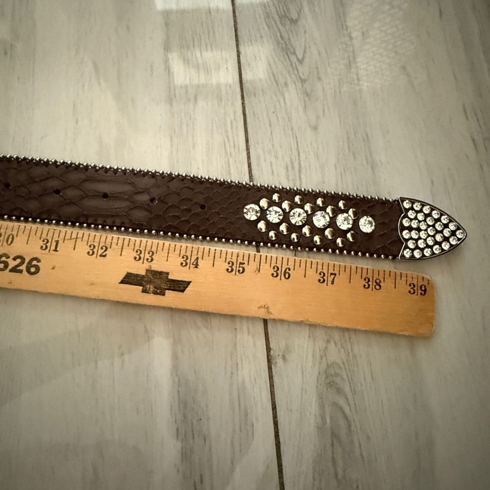 Leather Copper Bronze Fleur De Lis Western RHINESTONE Belt M SM - Picture 11 of 11